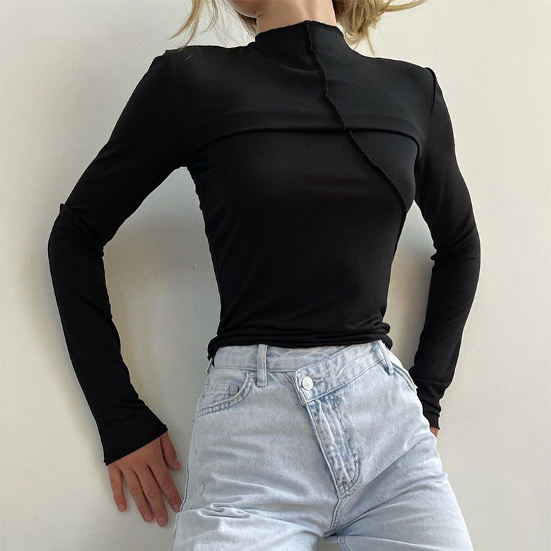 Turtleneck Knit 90S - 2025 otoño cuello alto Y2K camisetas