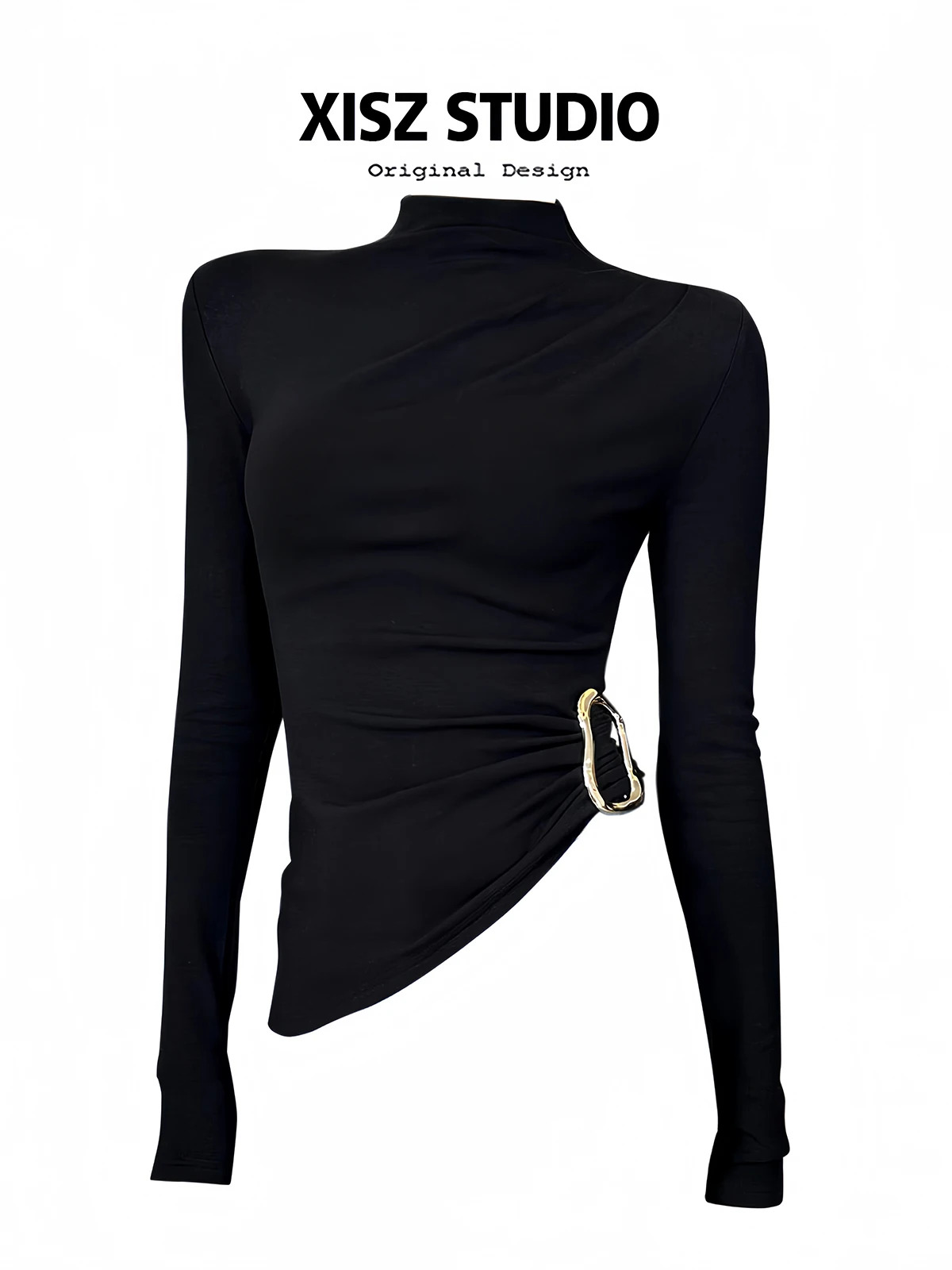 Turtleneck Knit 90S - Camiseta gótica negra para mujer, camiseta