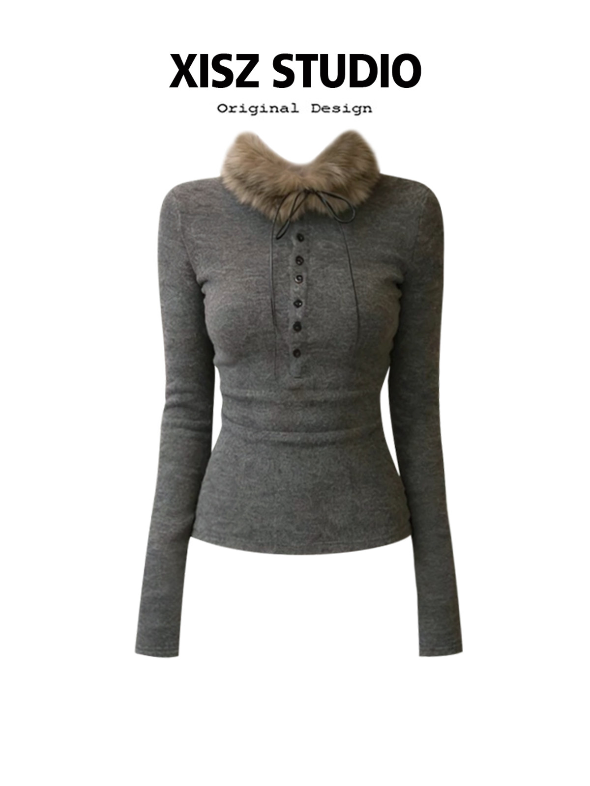 Turtleneck Knit 90S - Camiseta gótica gris para mujer, camiseta