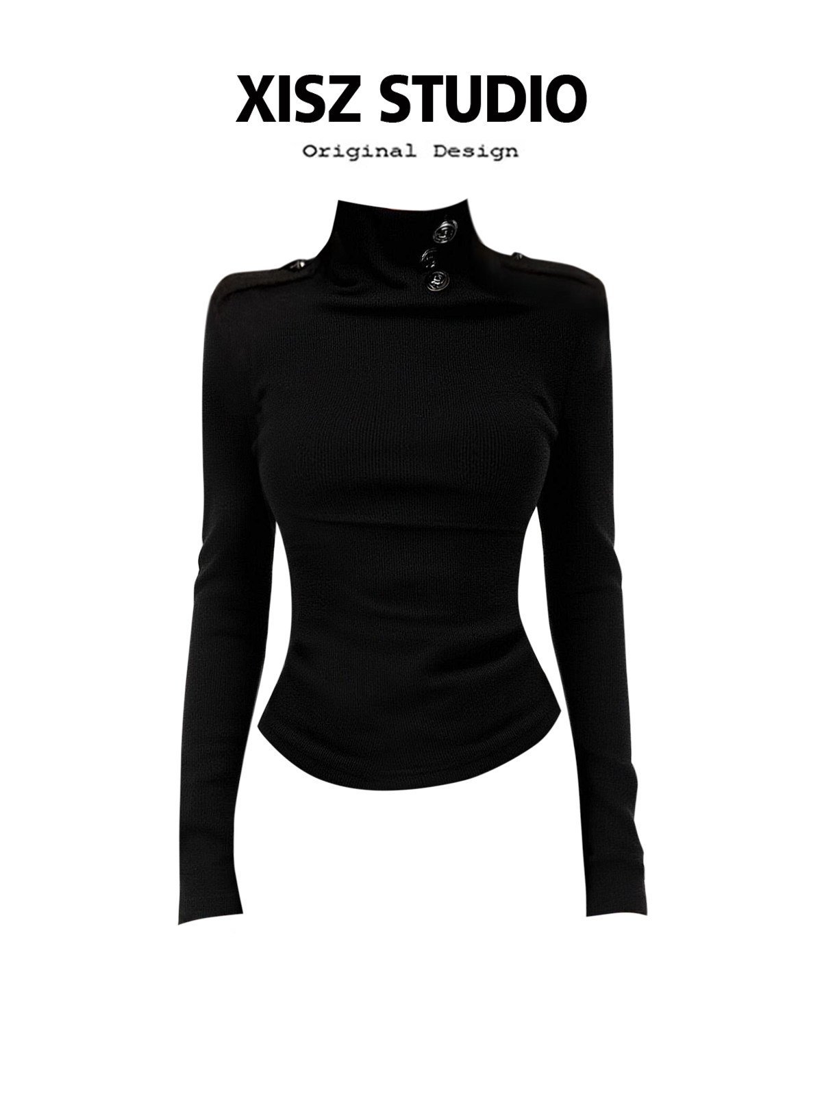 Turtleneck Knit 90S - Camiseta gótica negra para mujer, camiseta
