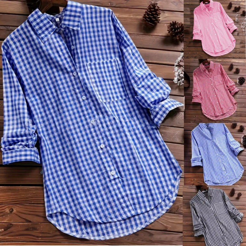 Vintage Fashion Ebay - Camisa de cuadros holgada con cuello,