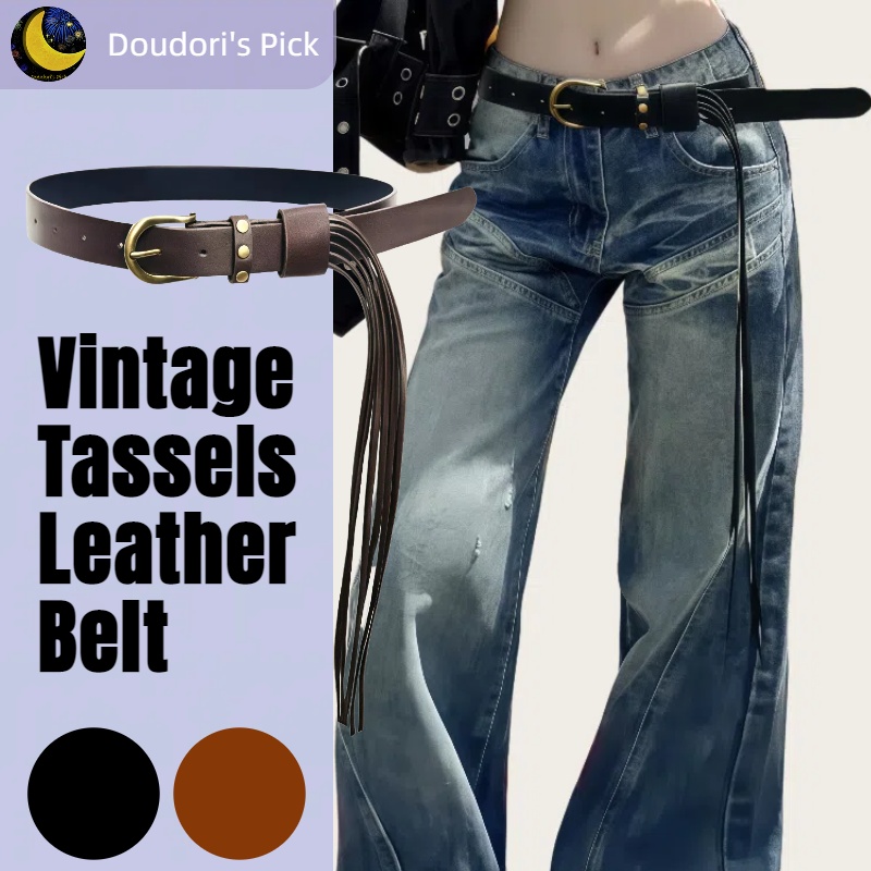 Vintage Fashion Instagram - Cinturón de piel sintética con borlas,